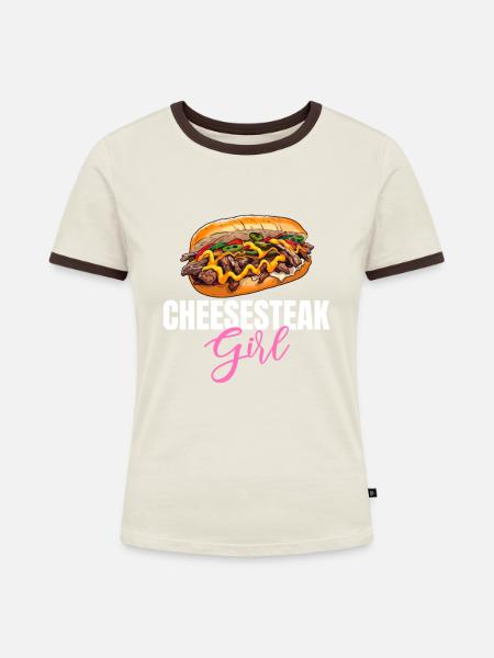 Philly Cheesesteak apparel - Frauen Kontrast-T-Shirt - Off-White/Dunkelbraun