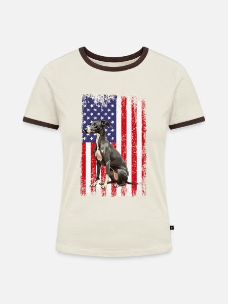 whippet dog American Flag - Frauen Kontrast-T-Shirt - Off-White/Dunkelbraun
