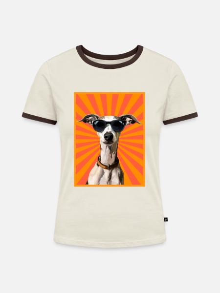 whippet dog - Frauen Kontrast-T-Shirt - Off-White/Dunkelbraun
