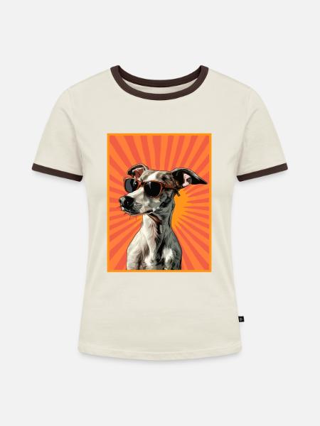 whippet dog - Frauen Kontrast-T-Shirt - Off-White/Dunkelbraun