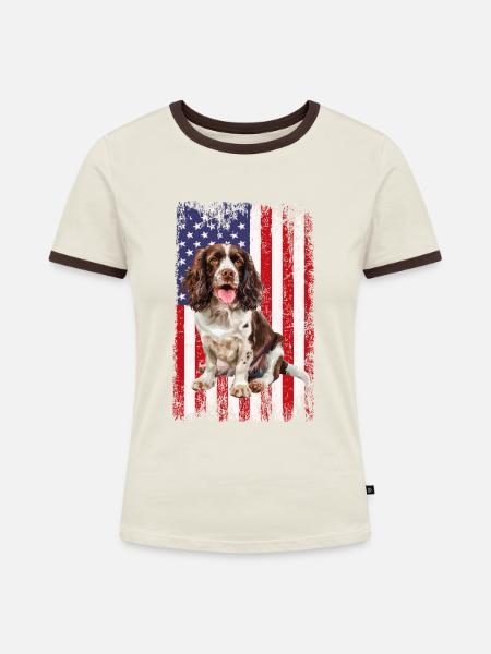 springer spaniel - Frauen Kontrast-T-Shirt - Off-White/Dunkelbraun