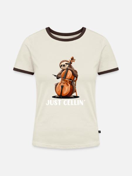 cello just cellin - Frauen Kontrast-T-Shirt - Off-White/Dunkelbraun