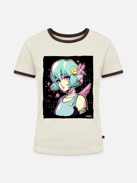 Coole Anime Sci-Fi-Cyborg-Mädchen - Frauen Kontrast-T-Shirt - Off-White/Dunkelbraun