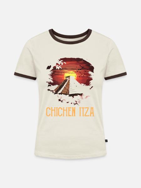 chichen itza mexico - Frauen Kontrast-T-Shirt - Off-White/Dunkelbraun