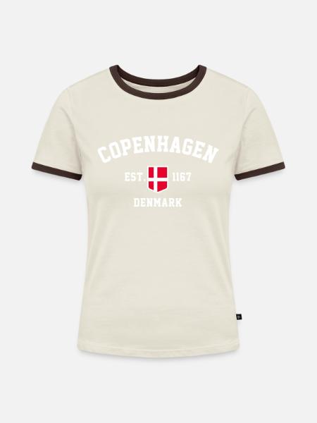 Copenhagen Denmark - Frauen Kontrast-T-Shirt - Off-White/Dunkelbraun