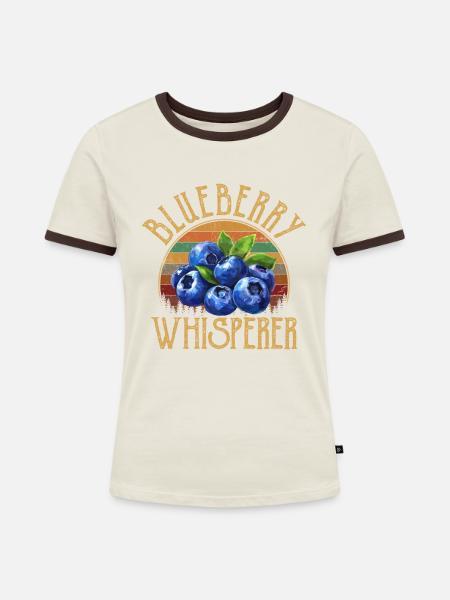 blueberry whisperer, blueberry - Frauen Kontrast-T-Shirt - Off-White/Dunkelbraun
