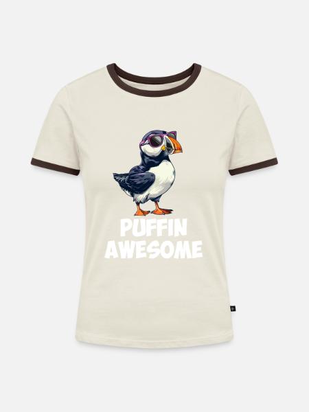 puffin awesome, puffin - Frauen Kontrast-T-Shirt - Off-White/Dunkelbraun