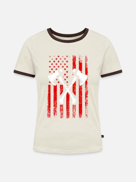 axe throwing american flag - Frauen Kontrast-T-Shirt - Off-White/Dunkelbraun