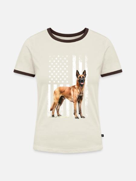 Belgian Malinois - Frauen Kontrast-T-Shirt - Off-White/Dunkelbraun