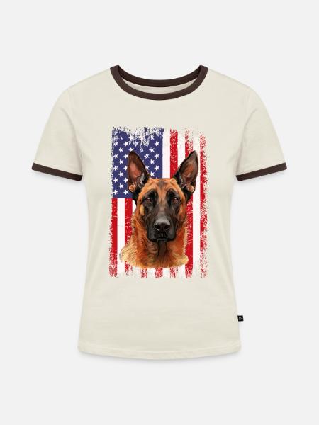Belgian Malinois - Frauen Kontrast-T-Shirt - Off-White/Dunkelbraun