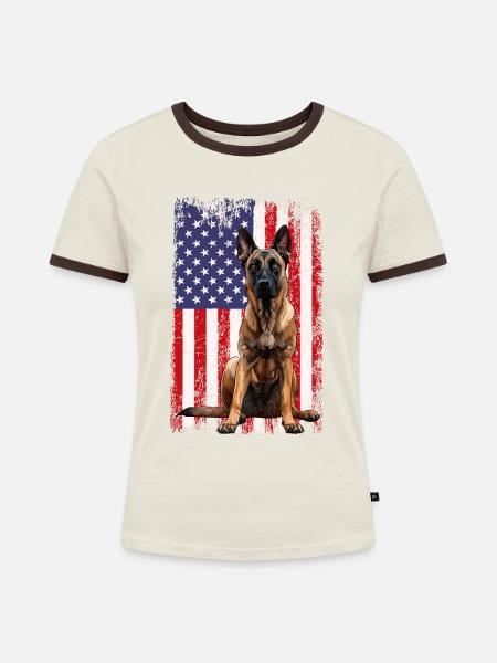Belgian Malinois - Frauen Kontrast-T-Shirt - Off-White/Dunkelbraun