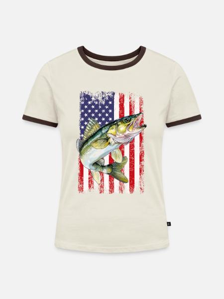 Walleye camo American flag - Frauen Kontrast-T-Shirt - Off-White/Dunkelbraun