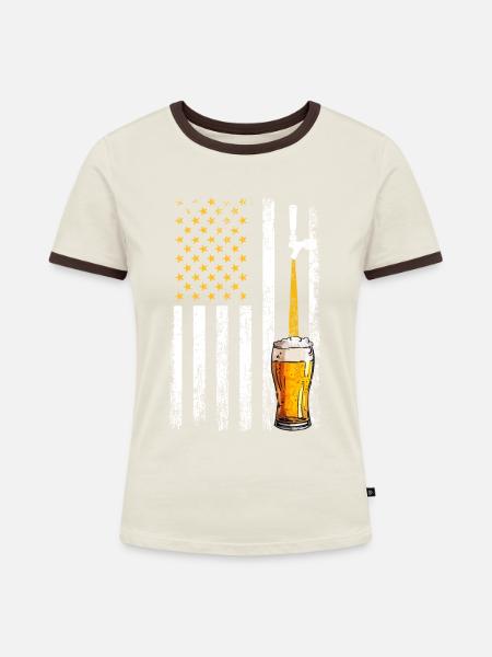 Crafbeer american flag, brewing - Frauen Kontrast-T-Shirt - Off-White/Dunkelbraun