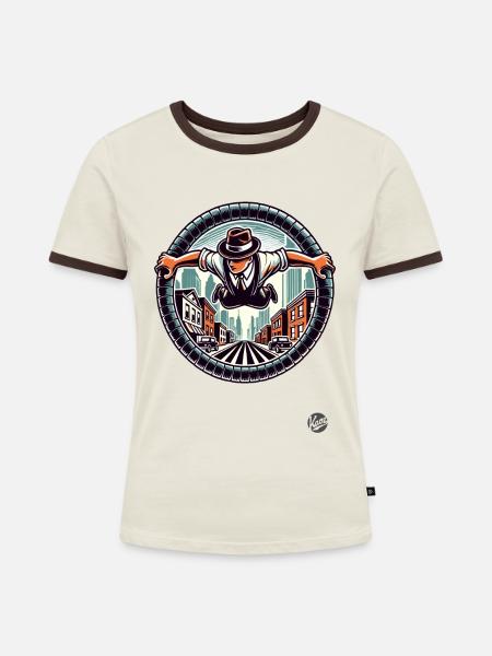 Retro Parkour - Frauen Kontrast-T-Shirt - Off-White/Dunkelbraun