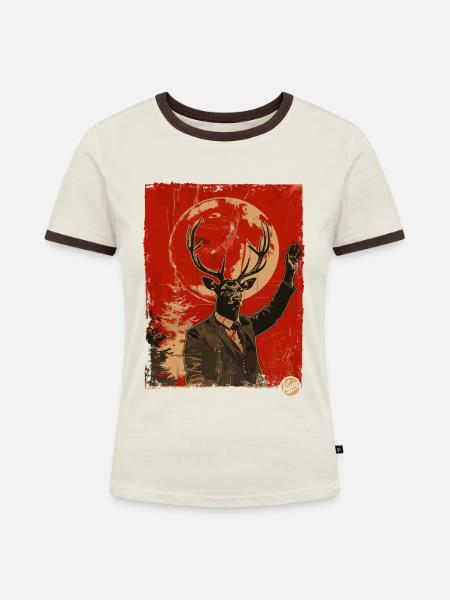 Propaganda Stil Hirsch - Frauen Kontrast-T-Shirt - Off-White/Dunkelbraun