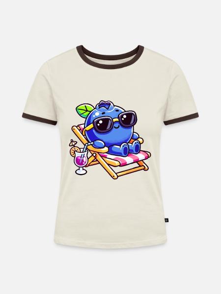 blueberry whisperer, blueberry - Frauen Kontrast-T-Shirt - Off-White/Dunkelbraun