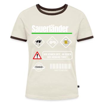 Sauerland Spruch Bier Schützenfest Sauerländer - Frauen Kontrast-T-Shirt - Off-White/Dunkelbraun - Vorne - AI Model Female 172 dark (172cm)