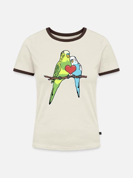 Wellensittich - Frauen Kontrast-T-Shirt - Off-White/Dunkelbraun