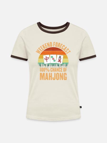Mahjong-Prognose, Mahjong - Frauen Kontrast-T-Shirt - Off-White/Dunkelbraun