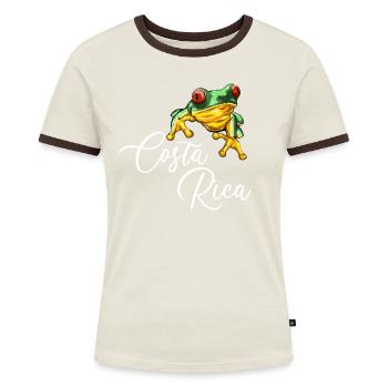 costa rica regen frosch costa rica - Frauen Kontrast-T-Shirt - Off-White/Dunkelbraun - Vorne - AI Model Female 172 dark (172cm)