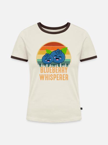 Blaubeerflüsterer, Blaubeere - Frauen Kontrast-T-Shirt - Off-White/Dunkelbraun