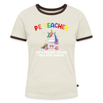 Pe teacher definition, Physical Education Teacher - Frauen Kontrast-T-Shirt - Off-White/Dunkelbraun - Vorne - AI Model Female 172 dark (172cm)
