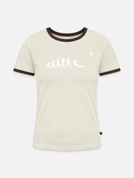 KiteSurfing Evolution, kiteboarding - Frauen Kontrast-T-Shirt - Off-White/Dunkelbraun