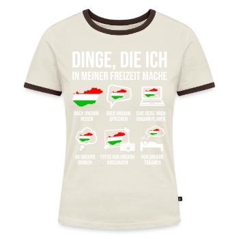 Ungarn Spruch Heimat Ungarn - Frauen Kontrast-T-Shirt - Off-White/Dunkelbraun - Vorne - AI Model Female 172 dark (172cm)
