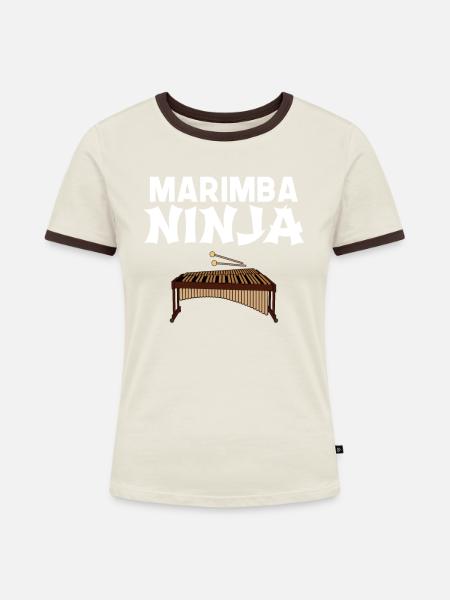 marimba ninja, marimba - Frauen Kontrast-T-Shirt - Off-White/Dunkelbraun