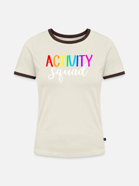 activity squad, activity assistant - Frauen Kontrast-T-Shirt - Off-White/Dunkelbraun