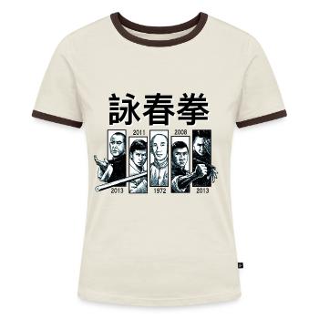 Kung Fu - Frauen Kontrast-T-Shirt - Off-White/Dunkelbraun - Vorne - AI Model Female 172 dark (172cm)