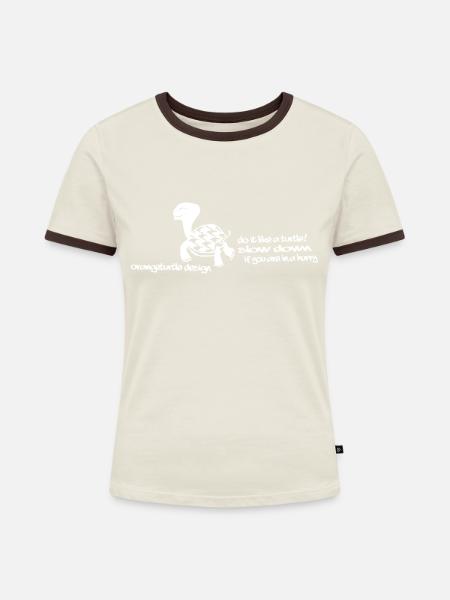 Achtsame Schildkröte - Frauen Kontrast-T-Shirt - Off-White/Dunkelbraun