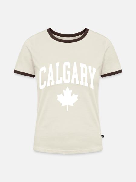 Calgary - Frauen Kontrast-T-Shirt - Off-White/Dunkelbraun