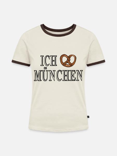 ICH LIEBE MÜNCHEN - Frauen Kontrast-T-Shirt - Off-White/Dunkelbraun