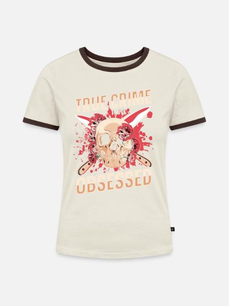 True Crime Obsessed - Frauen Kontrast-T-Shirt - Off-White/Dunkelbraun