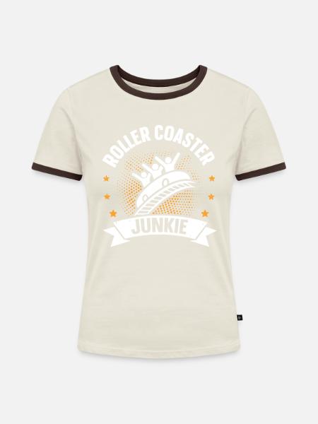 Roller Coaster Junkie Roller Coaster - Frauen Kontrast-T-Shirt - Off-White/Dunkelbraun