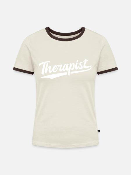 Retro Swoosh Job - Therapist - Frauen Kontrast-T-Shirt - Off-White/Dunkelbraun