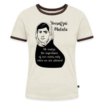 Yousafzai Malala Zitat T-Shirt - Frauen Kontrast-T-Shirt - Off-White/Dunkelbraun - Vorne - AI Model Female 172 dark (172cm)