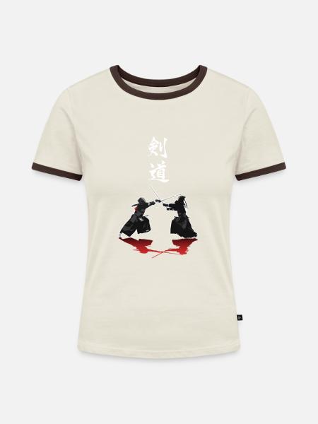 Kendo - Frauen Kontrast-T-Shirt - Off-White/Dunkelbraun