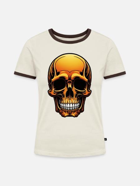 Skull Gold - Frauen Kontrast-T-Shirt - Off-White/Dunkelbraun