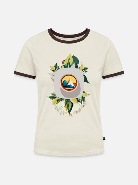 Natur Illustration - Frauen Kontrast-T-Shirt - Off-White/Dunkelbraun