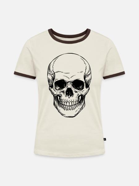 Schädel - Frauen Kontrast-T-Shirt - Off-White/Dunkelbraun