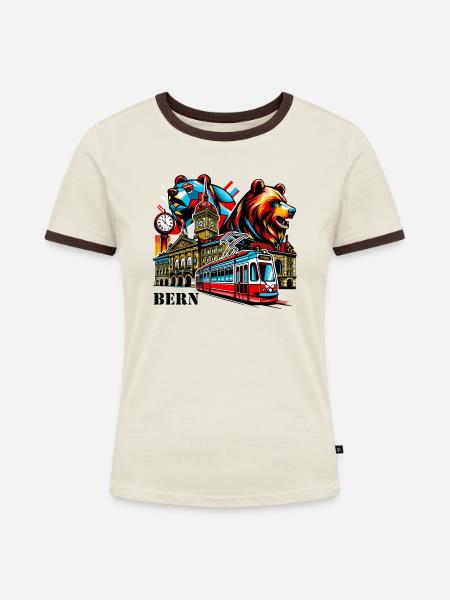 Bern - Frauen Kontrast-T-Shirt - Off-White/Dunkelbraun