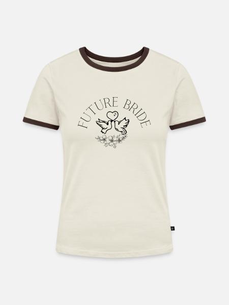 Future Bride - Frauen Kontrast-T-Shirt - Off-White/Dunkelbraun