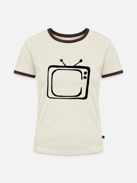 Fernseher - Frauen Kontrast-T-Shirt - Off-White/Dunkelbraun