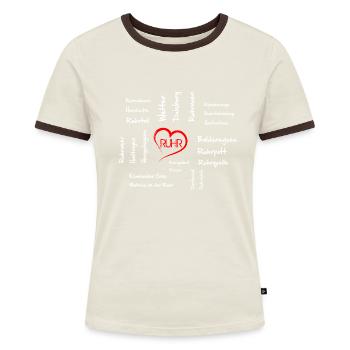 Wortnetz Ruhr Ruhrgebiet - Frauen Kontrast-T-Shirt - Off-White/Dunkelbraun - Vorne - AI Model Female 172 dark (172cm)
