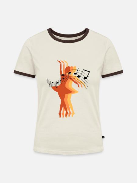Harmonie - Frauen Kontrast-T-Shirt - Off-White/Dunkelbraun
