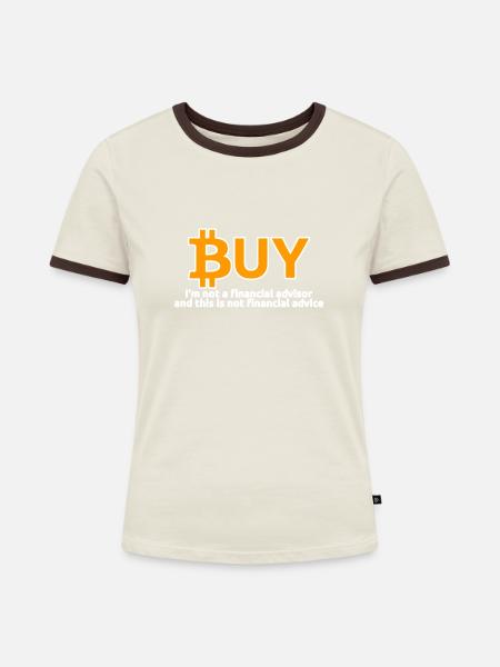 BUY - Frauen Kontrast-T-Shirt - Off-White/Dunkelbraun