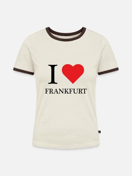 I LOVE FRANKFURT - Frauen Kontrast-T-Shirt - Off-White/Dunkelbraun