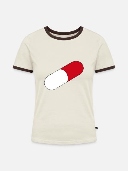 Tablette - Frauen Kontrast-T-Shirt - Off-White/Dunkelbraun